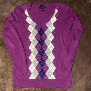 Tommy Hilfiger Pima Cotton V Neck Argyle Long Sleeve Sweater